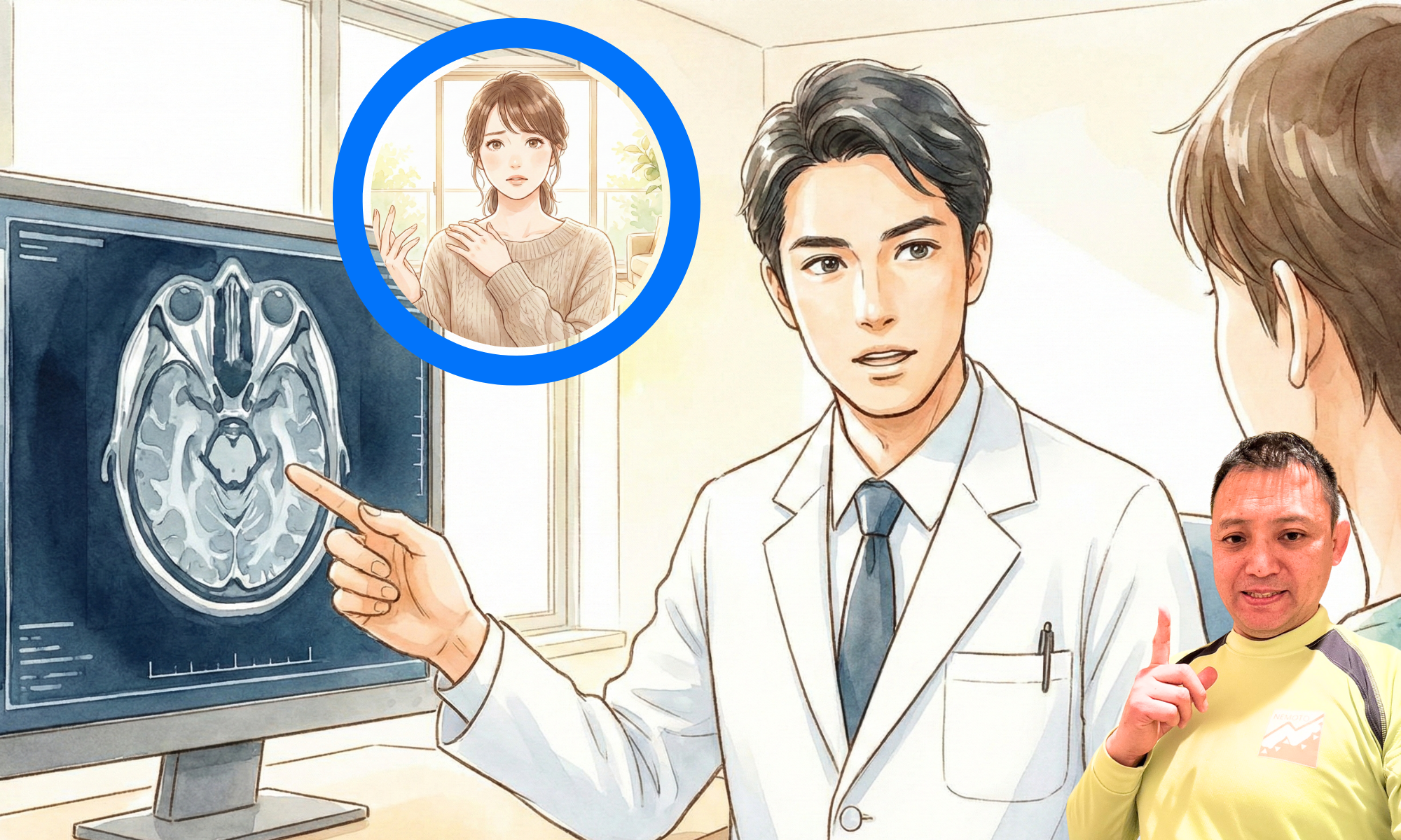 医者の説明を聞いている男性