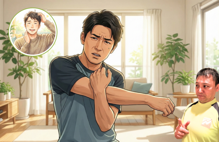 ストレッチをしている30代の男性