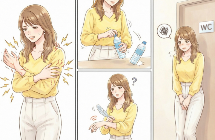 ペットボトルがうまく持てない女性