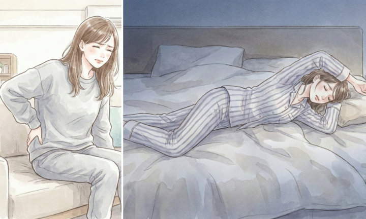 女性が腰をおさえている