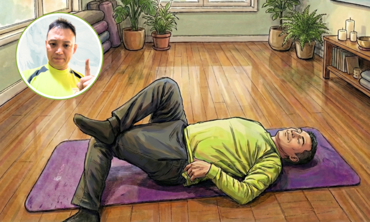 寝た状態でストレッチしている男性