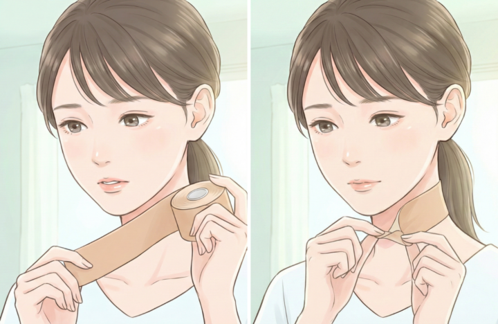 テーピングを貼っている30代の女性