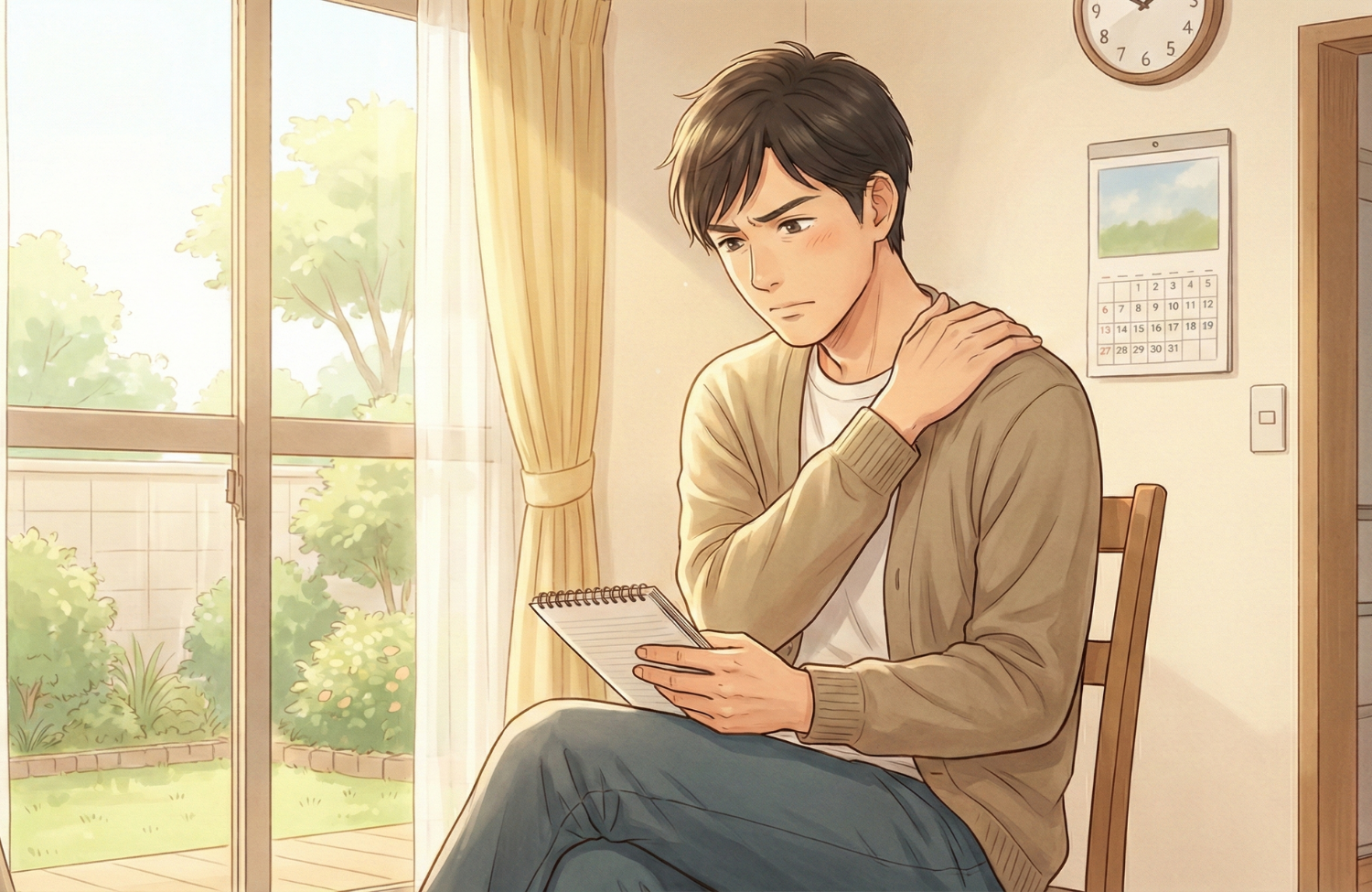 椅子に座っているい２０代後半の男性