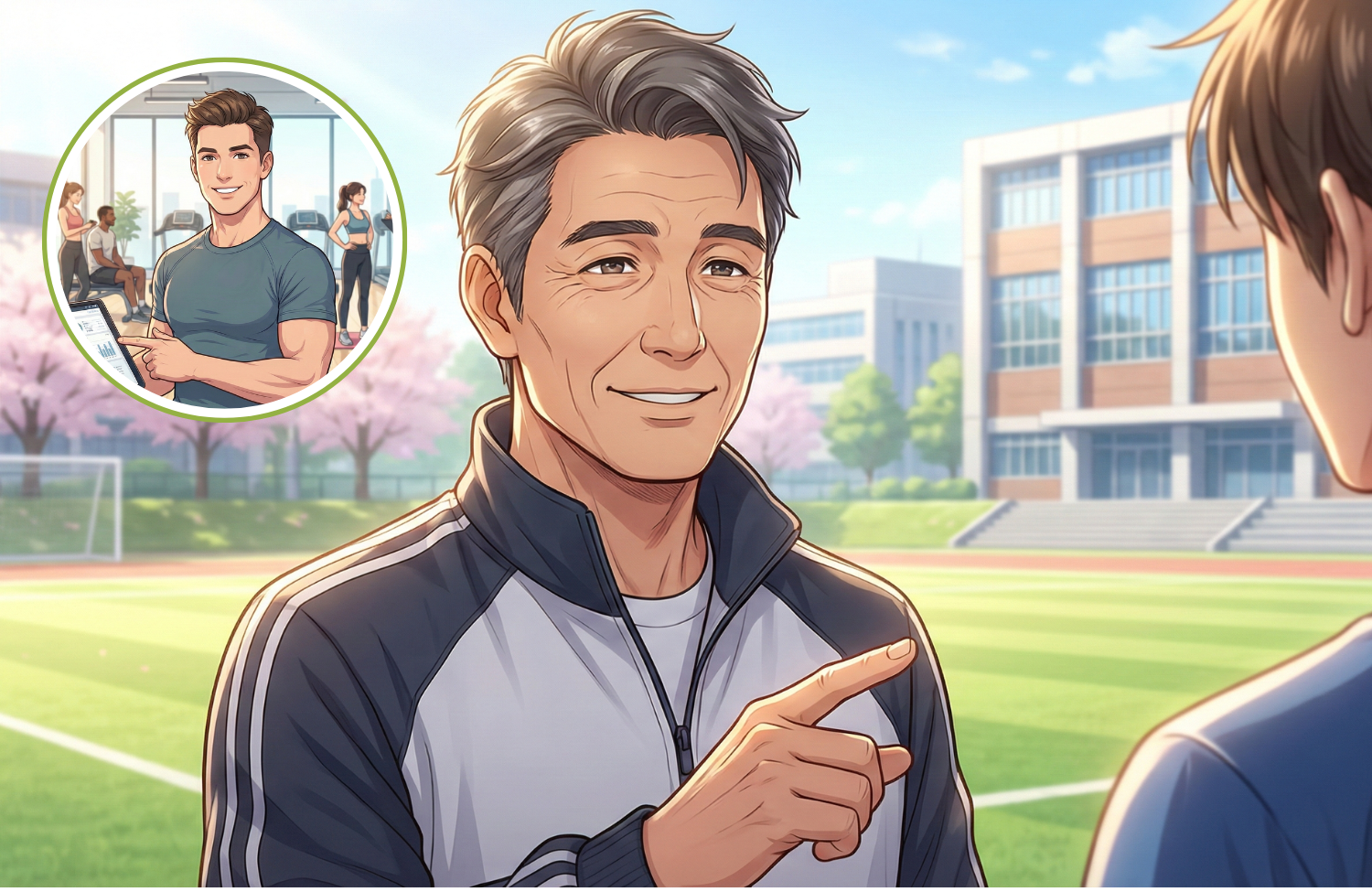 運動指導している50代の男性