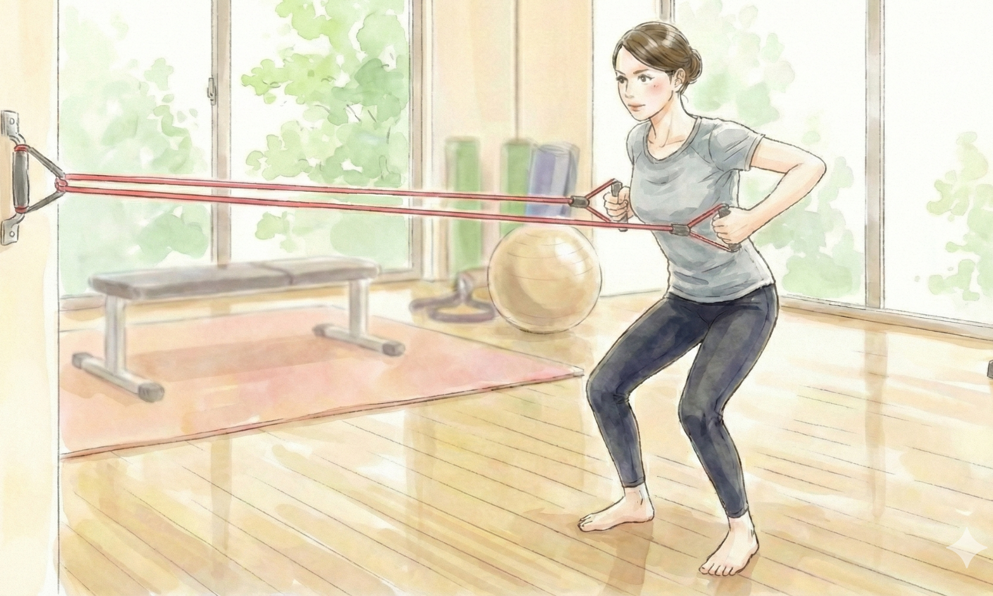 チューブトレーニングをしている女性