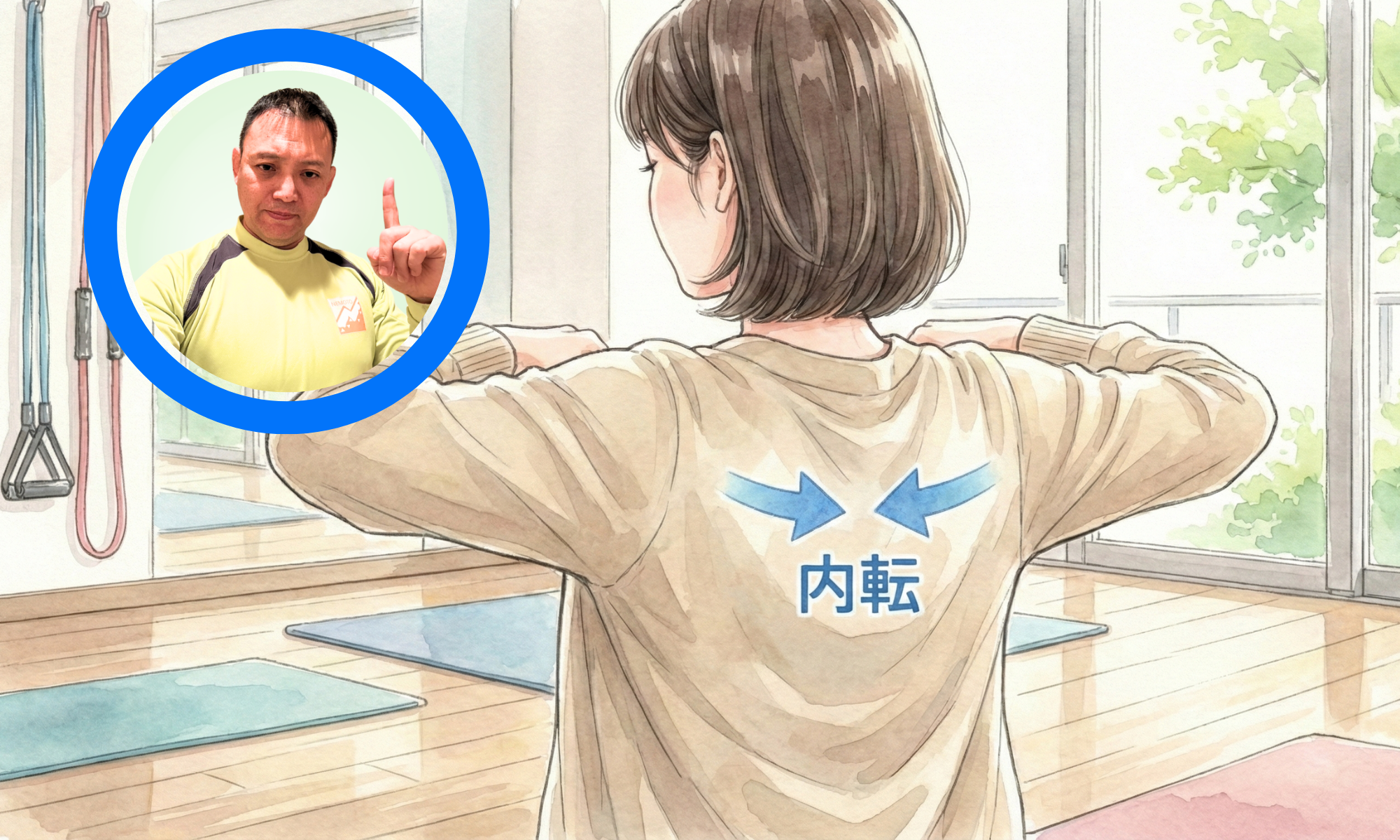 肩甲骨を動かしている３０代女性