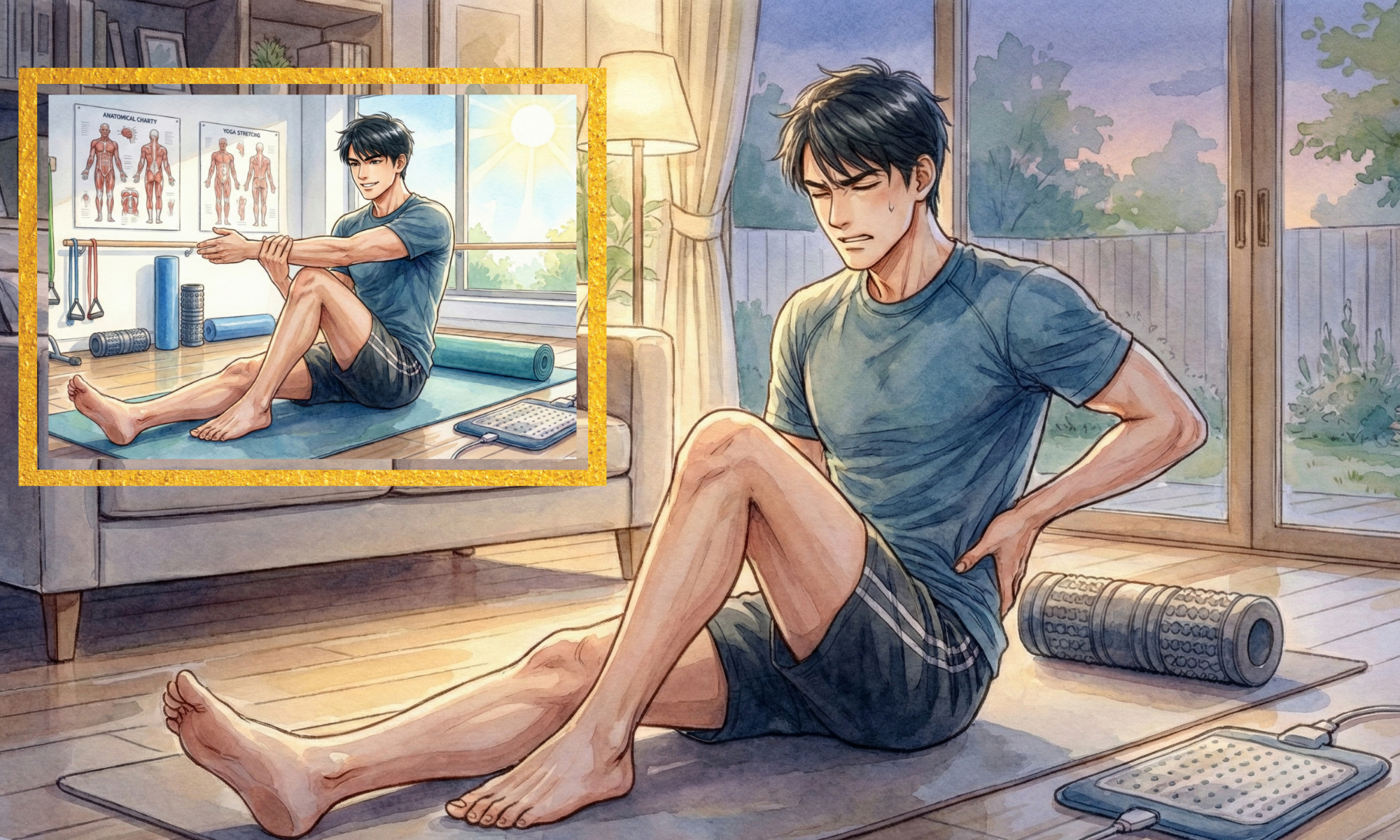 腰に手を当てている30代の男性