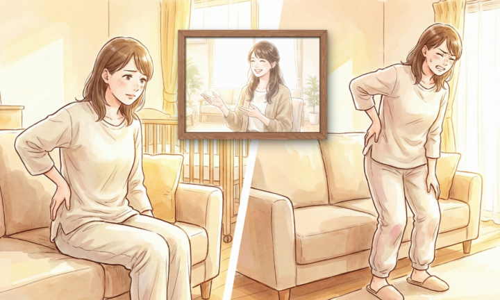 腰に手を当てている30代の女性