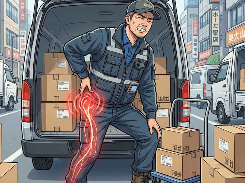 腰を押さえている男性