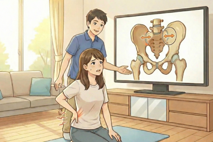 腰に手を当てている３０代の女性