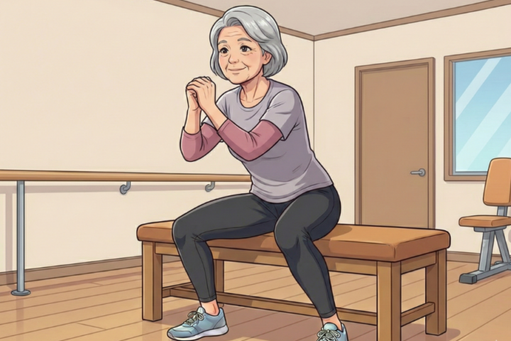 スクワットをしている高齢女性