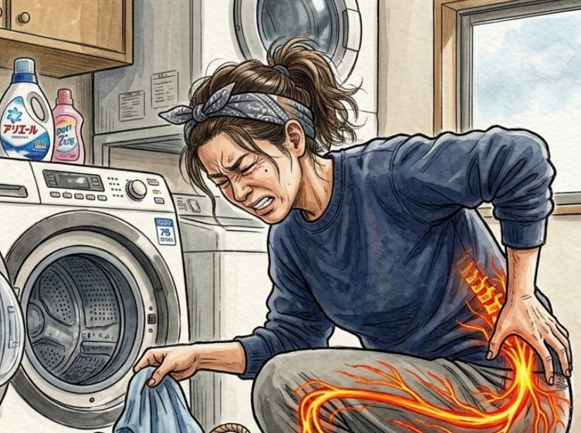 腰を押さえている女性