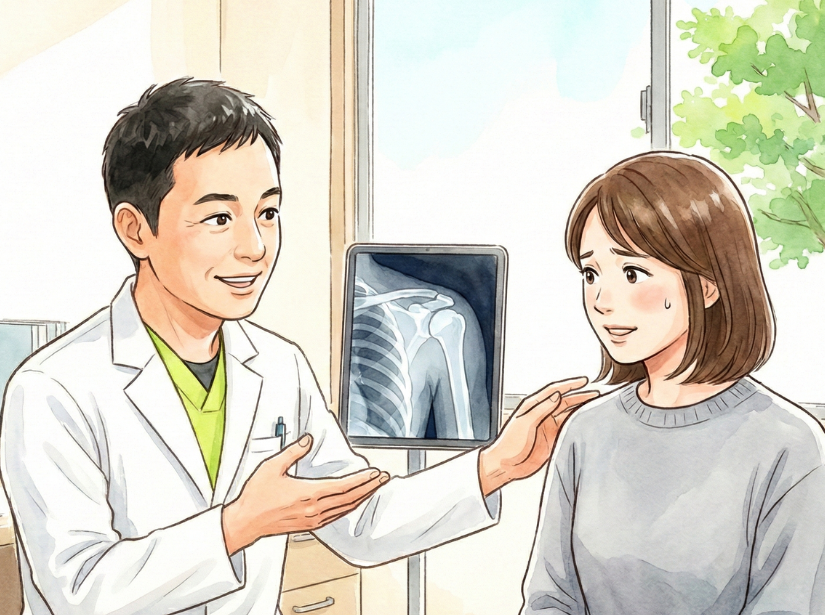 先生の話を聞く女性