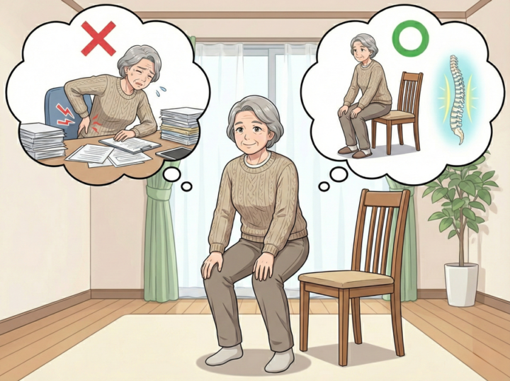 スクワットしている高齢女性