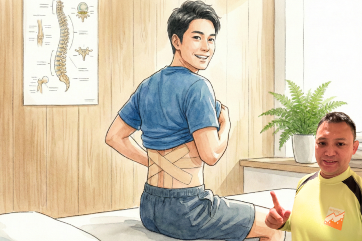 テーピングをしている男性