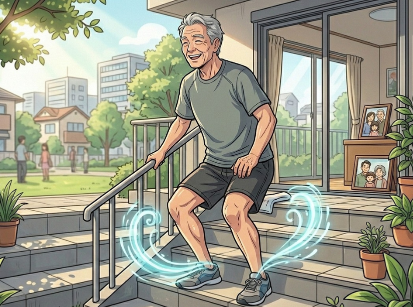 ランニングドリルをしている高齢者男性