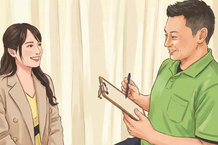 女性の話を聞いている男性