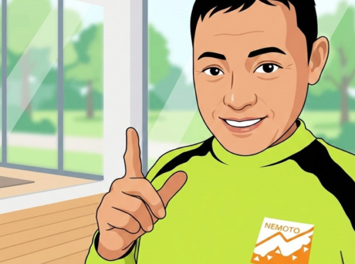 指を立てている男性