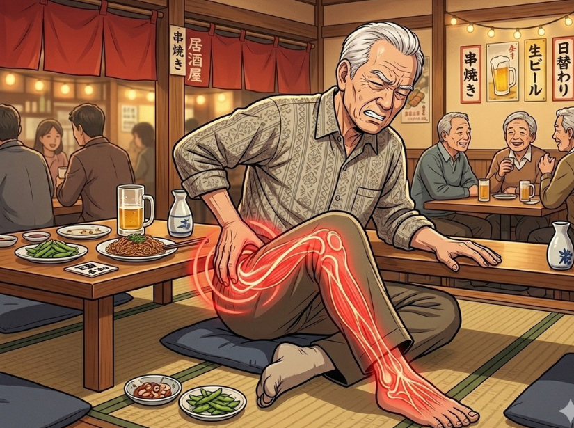 足を痛そうに抑えている男性高齢者