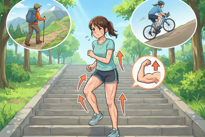 階段で運動している女性