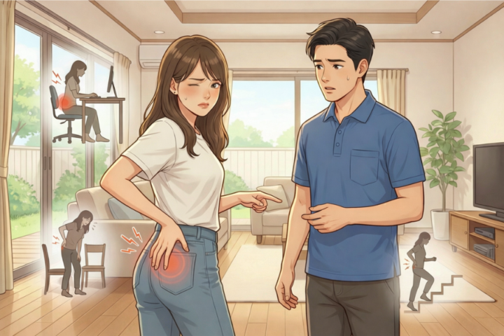 骨盤に手を当てている女性