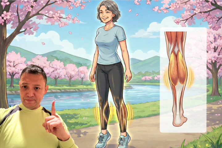 ふくらはぎの運動をしている高齢女性