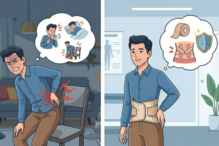 コルセットを巻いている30代の男性