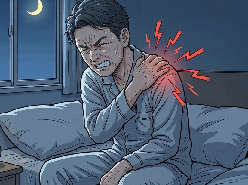 肩を押さえている