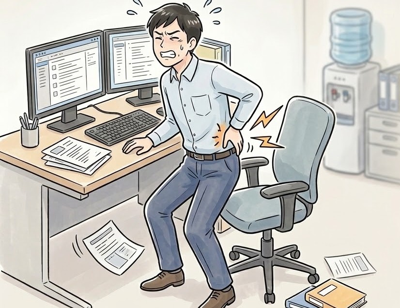 立って腰が痛そうな男性