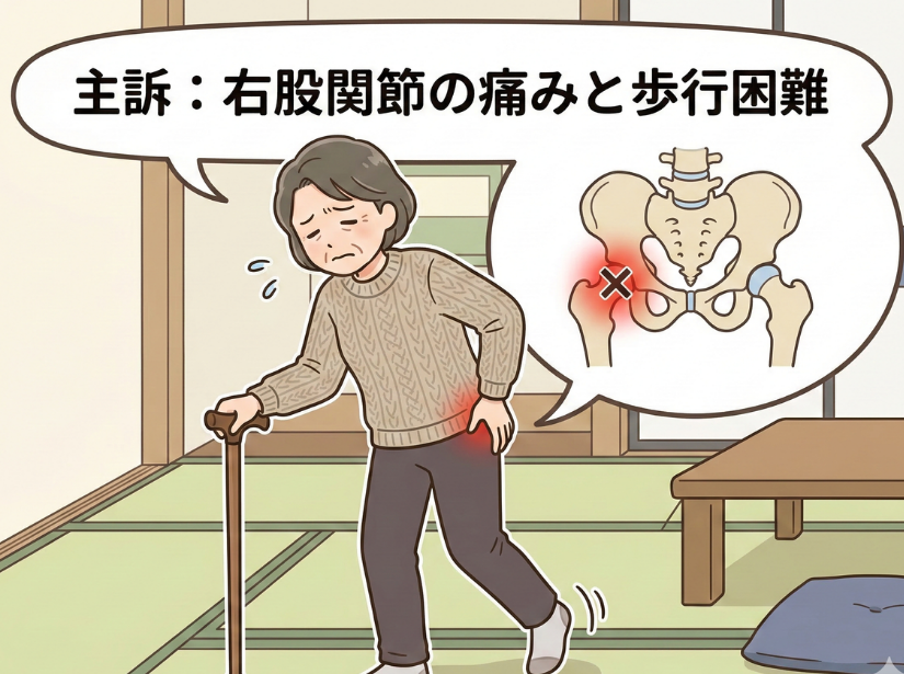 主訴　右股関節の痛みと歩行困難