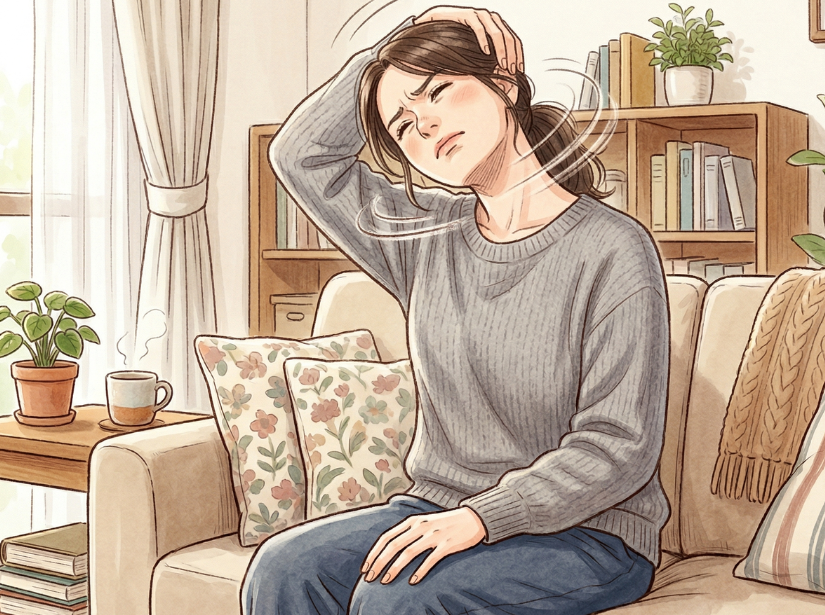 首をくるくる回す女性