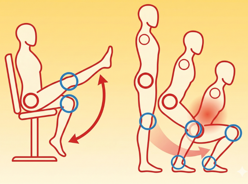 レッグエクステンションとスクワットとのコントラスト