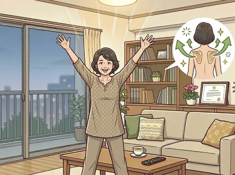 万歳をして肩を動かす女性