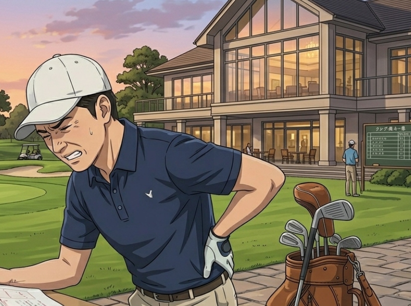 男性が腰を押さえている