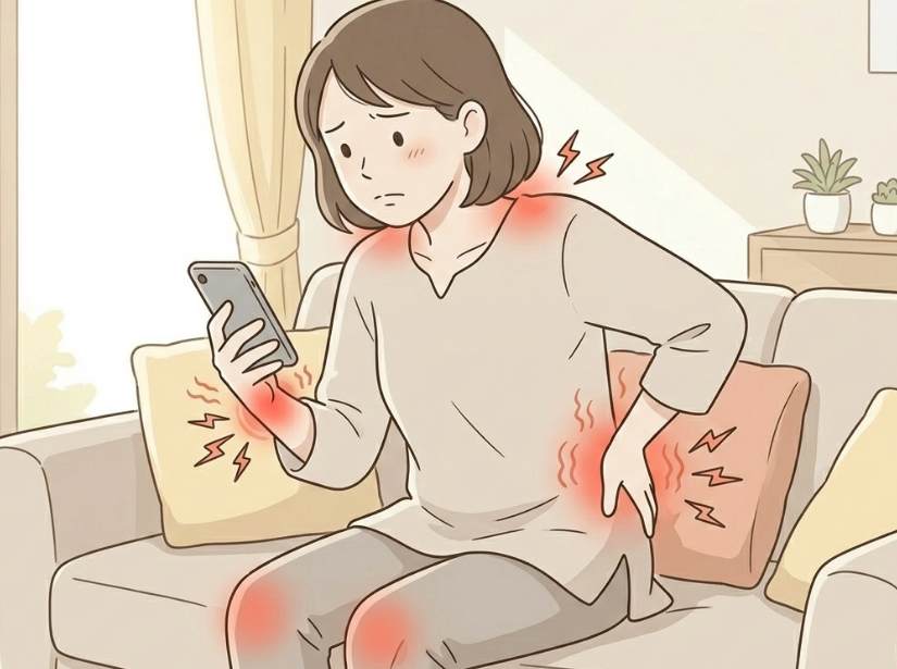 女性が腰を押さえている