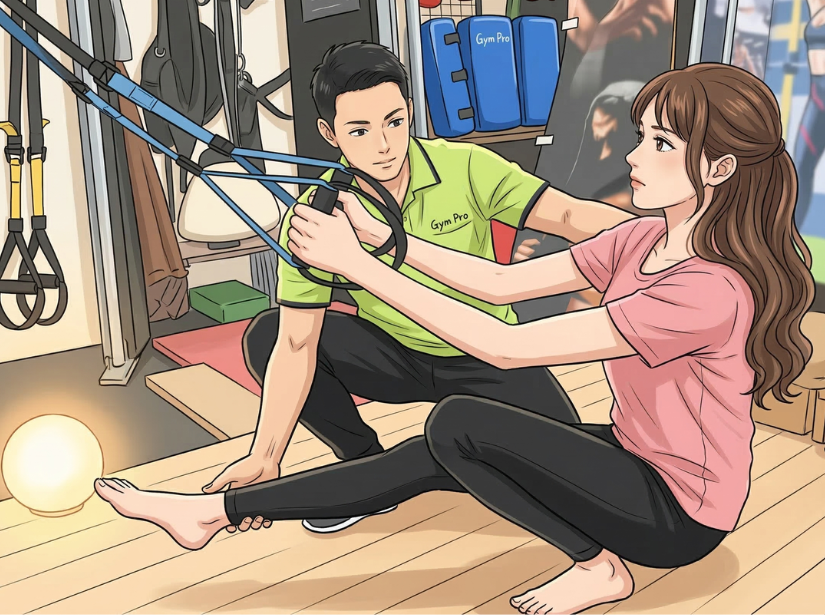 片足でサスペンショントレーニングをしている女性