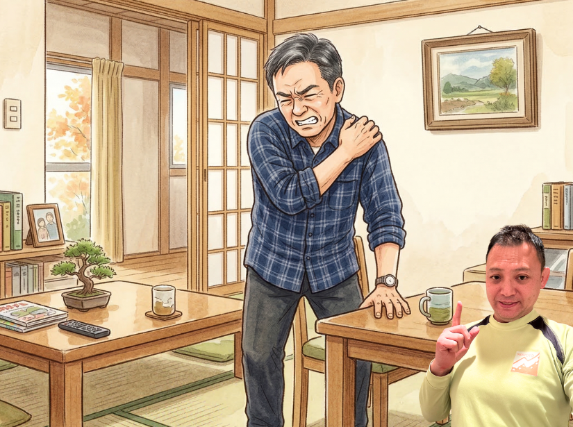 肩を押さえている男性