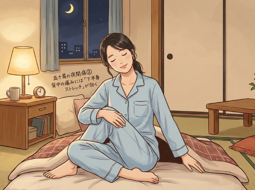 女性が腰を捻るストレッチをしている