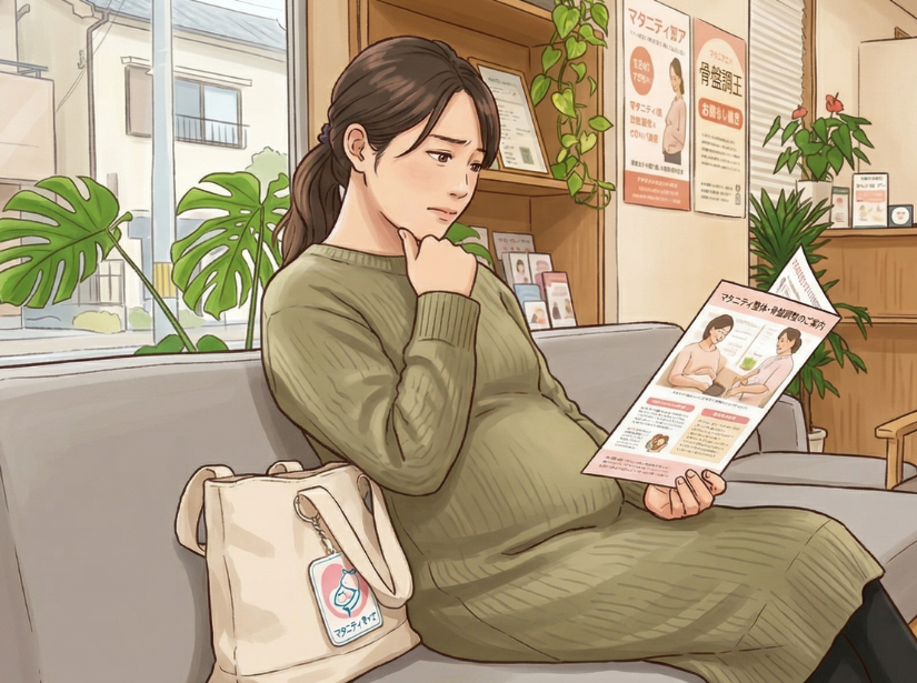 パンフレットを見ている女性