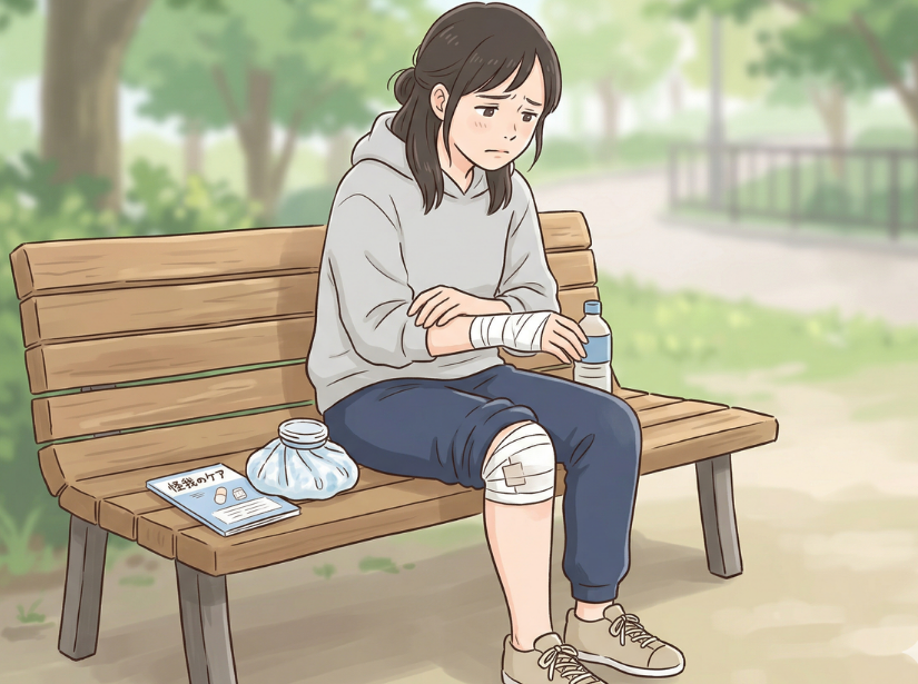 女性が怪我をして手を抑えている