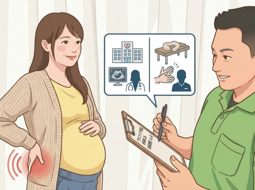 妊婦さんと話している