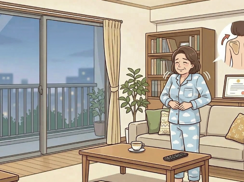 肩甲骨を動かそうとしている女性