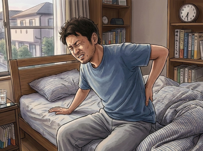 腰を押さえている男性