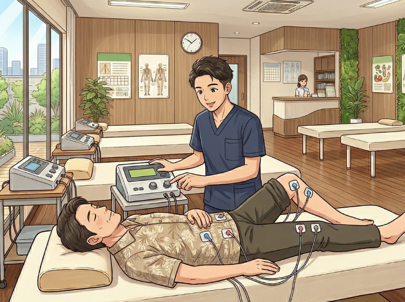 男性が電気をかけている
