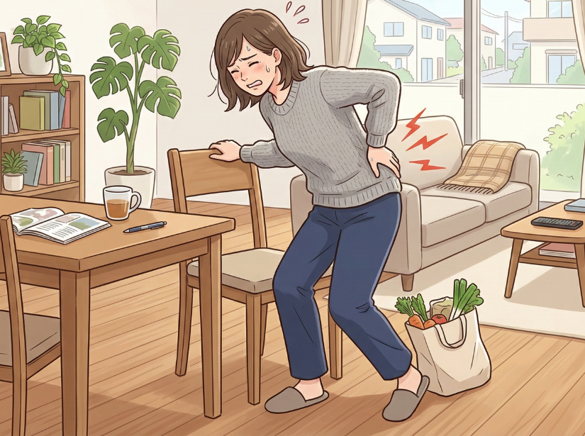 腰を触っている女性