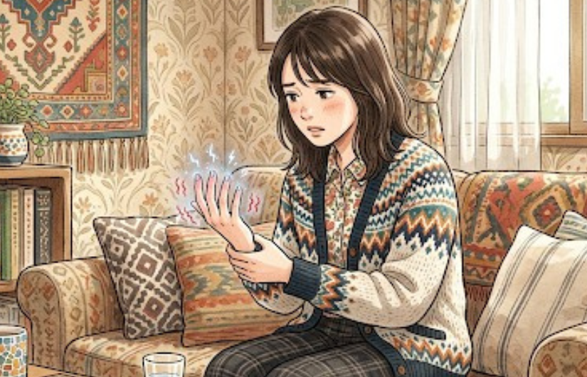 指が痺れている女性