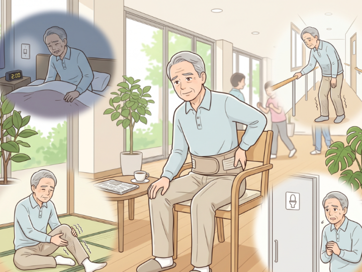腰に手を当てている高齢男性