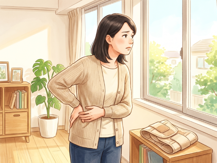 腰に手を当てている女性