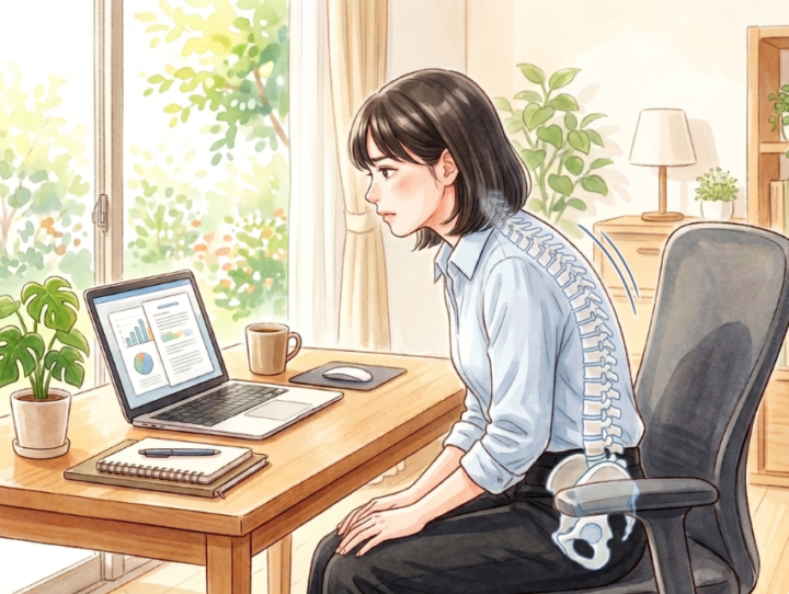 腰が丸くなっている女性