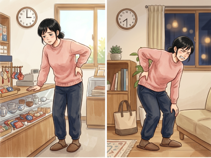 腰に手を当てている女性